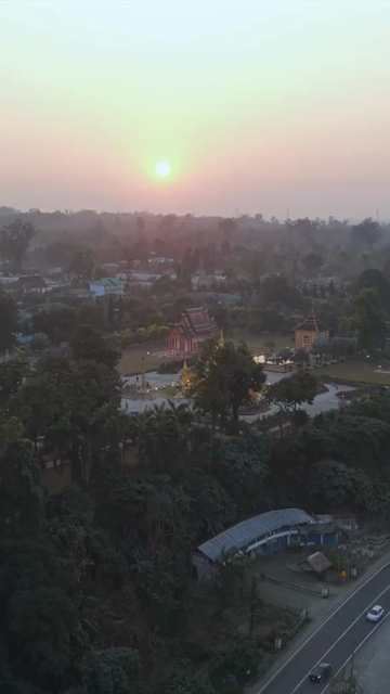 Vertical Aerial View of Golden Pagoda in Arunachal Pradesh India