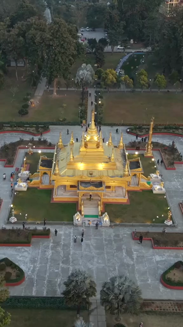 Vertical Aerial View of Golden Pagoda in Arunachal Pradesh India