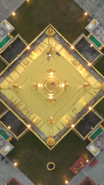 Vertical Aerial View of Golden Pagoda in Arunachal Pradesh India