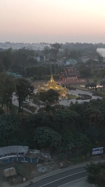 Vertical Aerial View of Golden Pagoda in Arunachal Pradesh India
