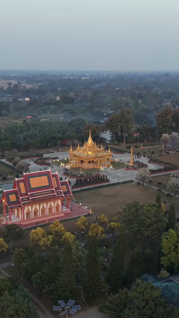 Vertical Aerial View of Golden Pagoda in Arunachal Pradesh India