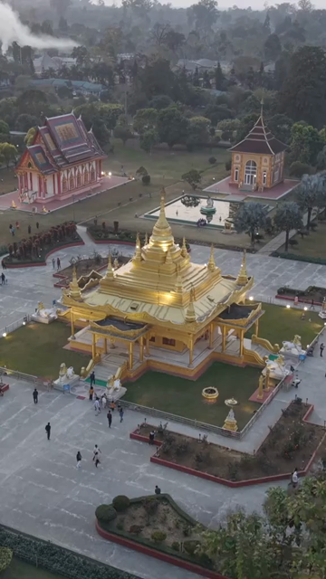 Vertical Aerial View of Golden Pagoda in Arunachal Pradesh India