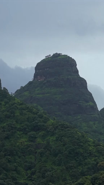 Vertical Aerial View of Gorakhgad Fort and Twin Peaks in Murbad Maharashtra