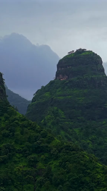 Vertical Aerial View of Gorakhgad Fort and Twin Peaks in Murbad Maharashtra