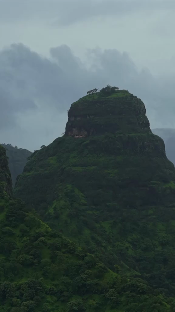 Vertical Aerial View of Gorakhgad Fort and Twin Peaks in Murbad Maharashtra