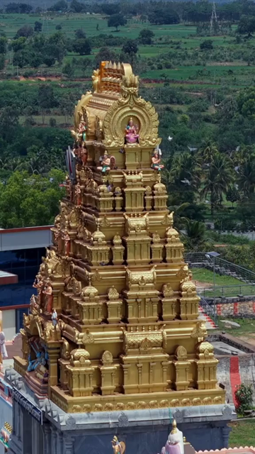Vertical Aerial View of Guddada Ranganatha Temple and Panchamukhi Hanuman Statue, Karnataka