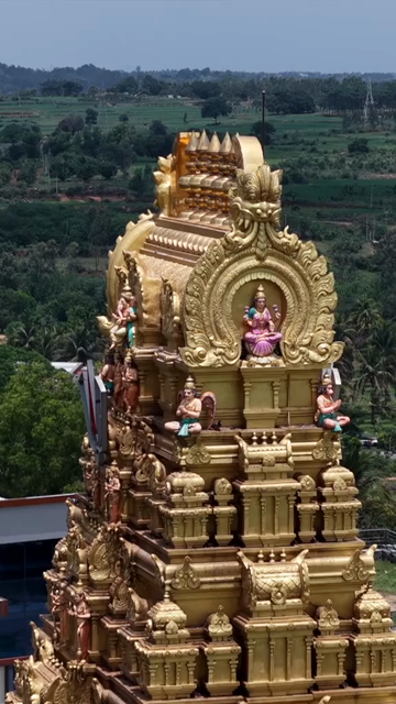 Vertical Aerial View of Guddada Ranganatha Temple and Panchamukhi Hanuman Statue, Karnataka