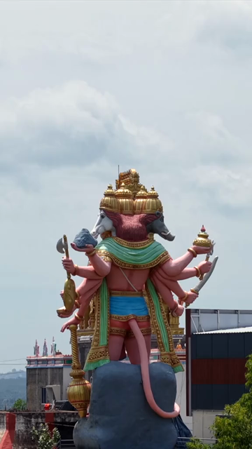 Vertical Aerial View of Guddada Ranganatha Temple and Panchamukhi Hanuman Statue, Karnataka