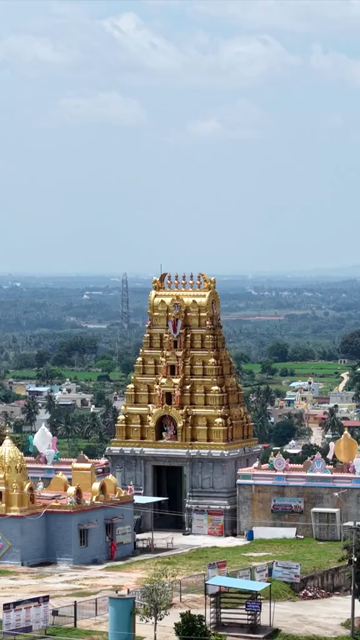 Vertical Aerial View of Guddada Ranganatha Temple and Panchamukhi Hanuman Statue, Karnataka