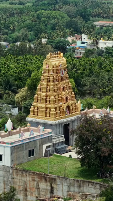 Vertical Aerial View of Guddada Ranganatha Temple and Panchamukhi Hanuman Statue, Karnataka