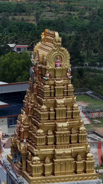 Vertical Aerial View of Guddada Ranganatha Temple and Panchamukhi Hanuman Statue, Karnataka