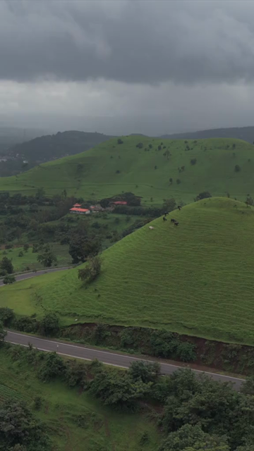 Vertical Aerial View of Gudhe Panchgani Plateau and Lush Green Sahyadri Hills Sangli Maharashtra