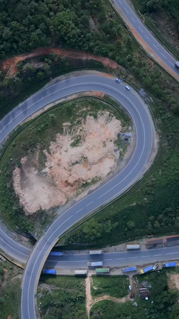 Vertical Aerial View of Hairpin Bend on Shillong Bypass Road, Meghalaya