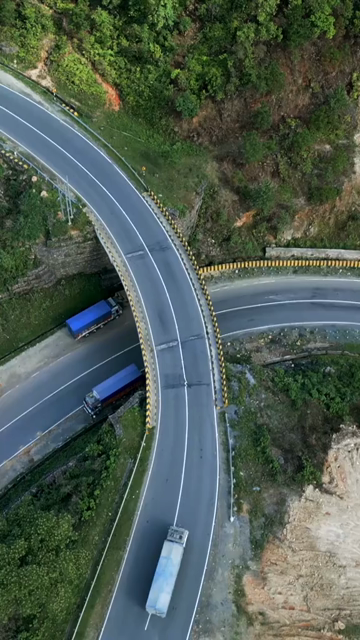 Vertical Aerial View of Hairpin Bend on Shillong Bypass Road, Meghalaya