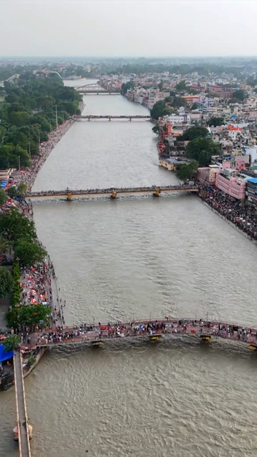 Vertical Aerial View of Haridwar Ganga River in Uttarakhand India