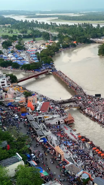 Vertical Aerial View of Haridwar Ganga River in Uttarakhand India