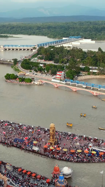 Vertical Aerial View of Haridwar Ganga River in Uttarakhand India