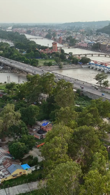 Vertical Aerial View of Haridwar Ganga River in Uttarakhand India