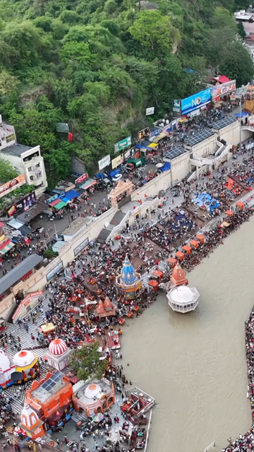 Vertical Aerial View of Haridwar Ganga River in Uttarakhand India
