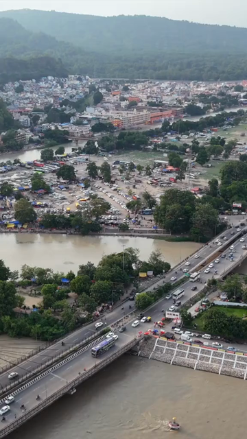 Vertical Aerial View of Haridwar Ganga River in Uttarakhand India