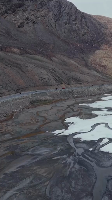 Vertical Aerial View of High Altitude Lake and Mountain Road in Ladakh