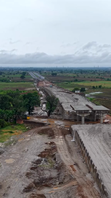 Vertical Aerial View of Highway Bridge Construction Jabalpur, Madhya Pradesh, India