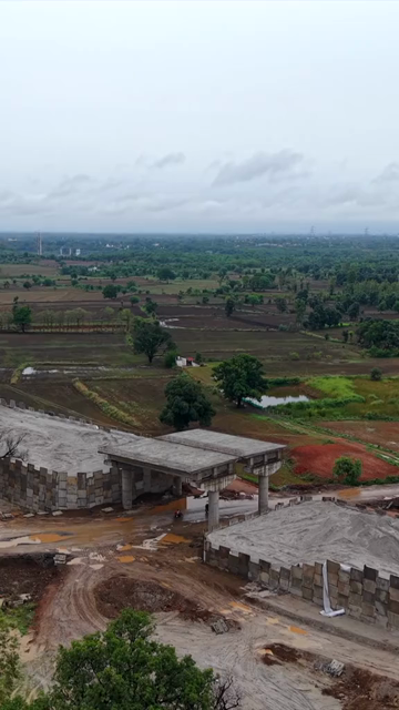 Vertical Aerial View of Highway Bridge Construction Jabalpur, Madhya Pradesh, India