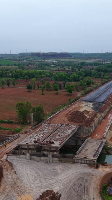 Vertical Aerial View of Highway Bridge Construction Jabalpur, Madhya Pradesh, India