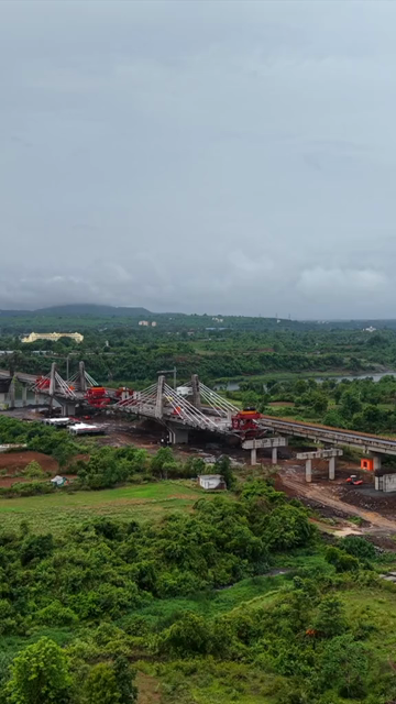 Vertical Aerial View of Highway Bridge Construction Jabalpur, Madhya Pradesh, India