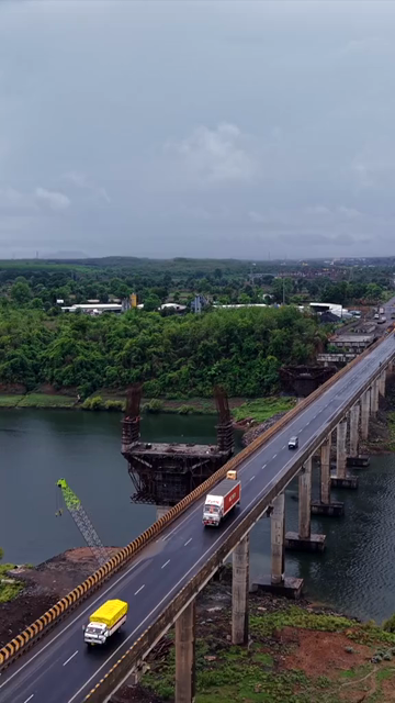 Vertical Aerial View of Highway Bridge Construction Jabalpur, Madhya Pradesh, India