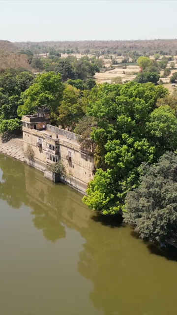 Vertical Aerial View of Historic Stepwell and Water Body in Chanderi Madhya Pradesh