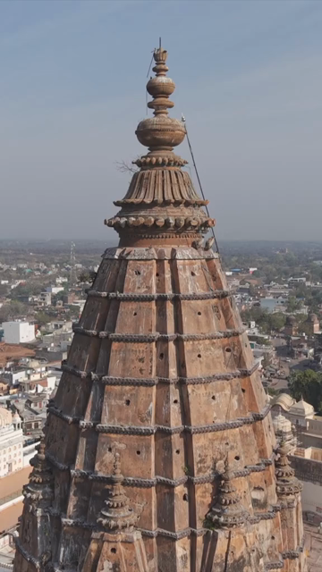 Vertical Aerial View of Historic Temples and Heritage Architecture in Orchha, Madhya Pradesh