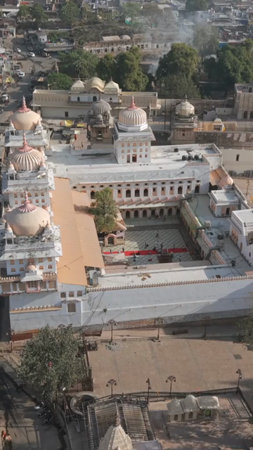 Vertical Aerial View of Historic Temples and Heritage Architecture in Orchha, Madhya Pradesh