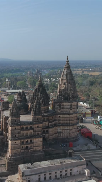 Vertical Aerial View of Historic Temples and Heritage Architecture in Orchha, Madhya Pradesh