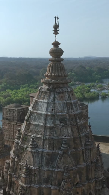Vertical Aerial View of Historic Temples and Heritage Architecture in Orchha, Madhya Pradesh