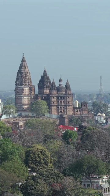Vertical Aerial View of Historic Temples and Heritage Architecture in Orchha, Madhya Pradesh
