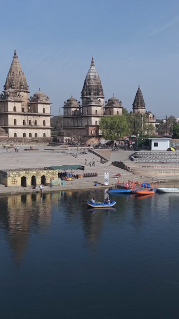 Vertical Aerial View of Historic Temples and Heritage Architecture in Orchha, Madhya Pradesh
