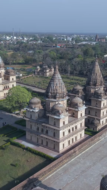 Vertical Aerial View of Historic Temples and Heritage Architecture in Orchha, Madhya Pradesh