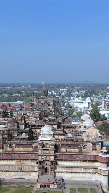 Vertical Aerial View of Historic Temples and Heritage Architecture in Orchha, Madhya Pradesh
