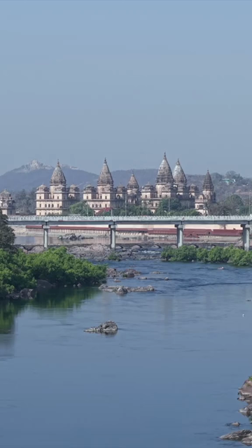 Vertical Aerial View of Historic Temples and Heritage Architecture in Orchha, Madhya Pradesh