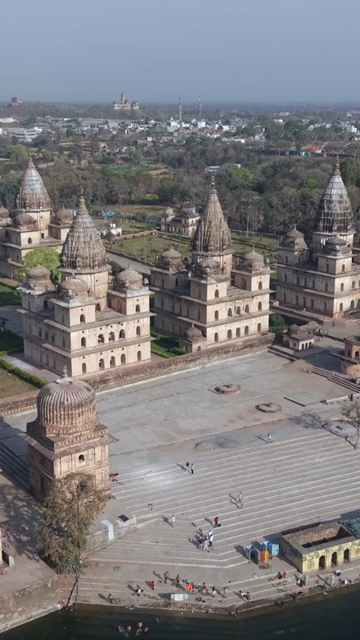Vertical Aerial View of Historic Temples and Heritage Architecture in Orchha, Madhya Pradesh