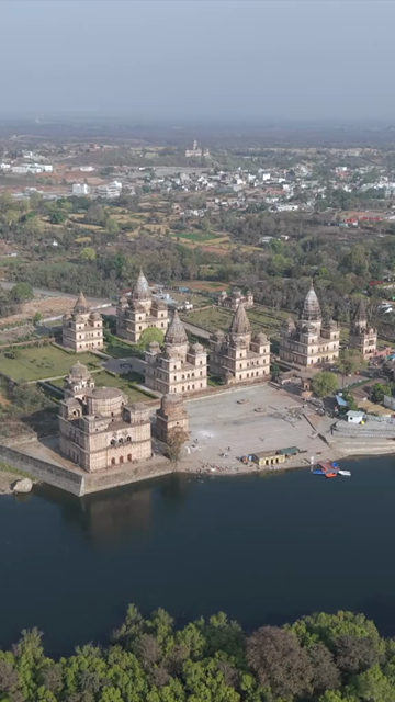 Vertical Aerial View of Historic Temples and Heritage Architecture in Orchha, Madhya Pradesh