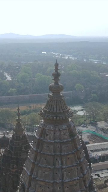 Vertical Aerial View of Historic Temples and Heritage Architecture in Orchha, Madhya Pradesh