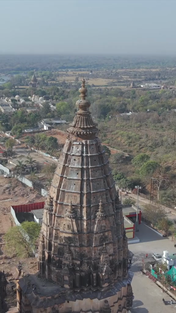 Vertical Aerial View of Historic Temples and Heritage Architecture in Orchha, Madhya Pradesh