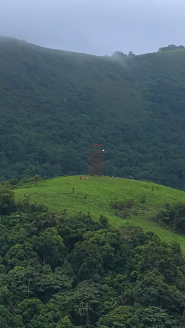 Vertical Aerial View of Hosahalli Gudda and Misty Western Ghats Sakleshpur Karnataka