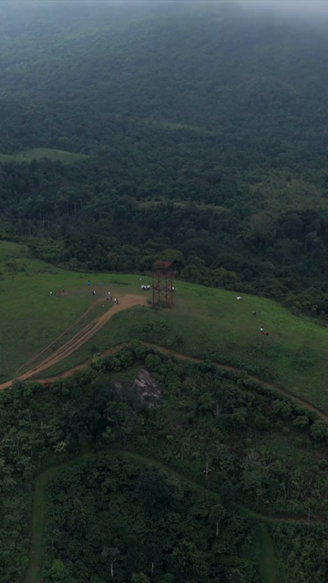 Vertical Aerial View of Hosahalli Gudda and Misty Western Ghats Sakleshpur Karnataka