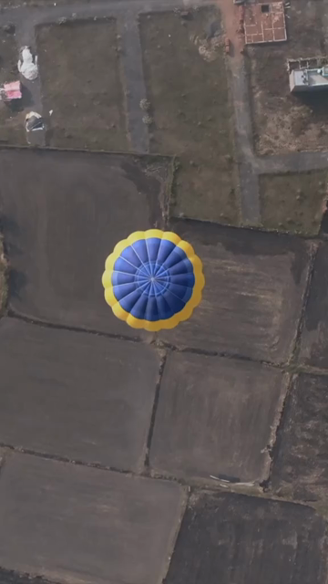 Vertical Aerial View of Hot Air Balloon Over Rural Landscape Sanchi Madhya Pradesh