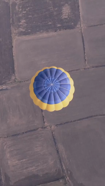 Vertical Aerial View of Hot Air Balloon Over Rural Landscape Sanchi Madhya Pradesh