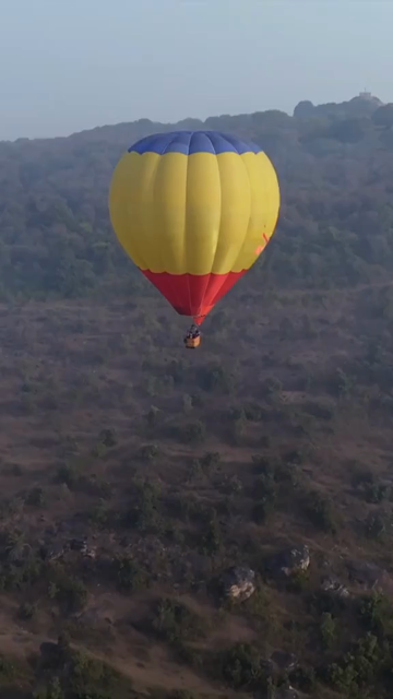 Vertical Aerial View of Hot Air Balloon Over Rural Landscape Sanchi Madhya Pradesh