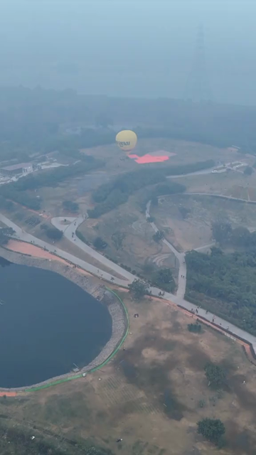 Vertical Aerial View of Hot Air Balloon Ride at Baansera Park Delhi India
